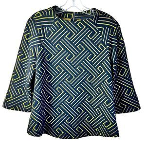 W5 Anthropologie Knit Top Wm's Size S Black Gold Mock Neck 3/4 Bell Sleeve